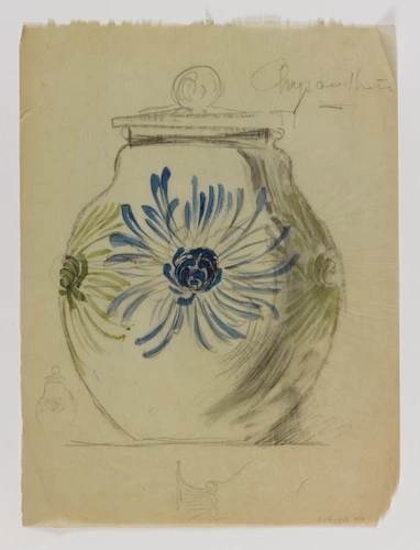 Lucien Bonvallet - Modèle de vase couvert à décor de chrysanthèmes et deux esqui...