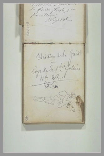 Mariano Fortuny y Marsal - Croquis de personnage, et annotations manuscrites