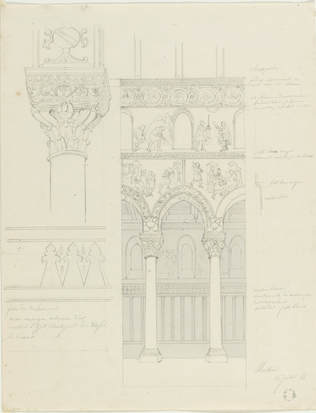 Alphonse Gosset - Monreale, église, une travée de la nef, détail d'un chapiteau ...