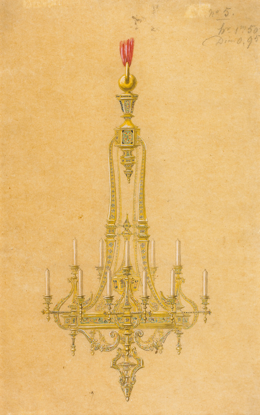 Antoine Zoegger - Projet de lustre à 12 bras de lumière