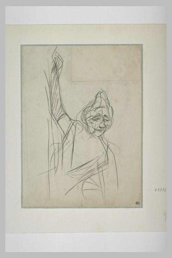 Henri de Toulouse-Lautrec - Yvette Guilbert saluant le public, bras droit levé a...