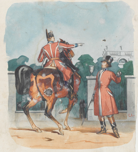 Charles Lameire - Cavalier et personnage (recto) ; Blanche de Castille au milieu...