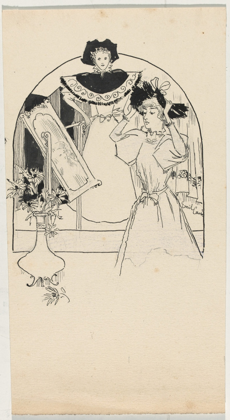 Emile Causé - Jeune femme devant un miroir, mettant son chapeau