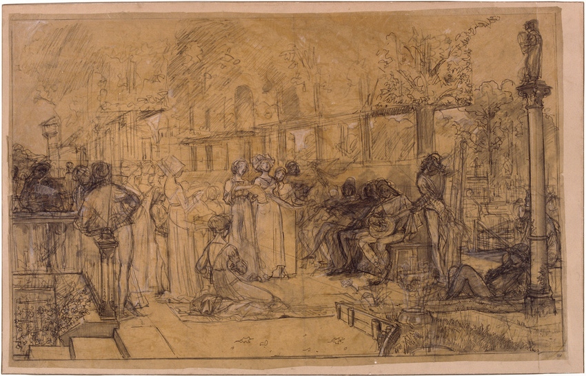 Luc Olivier Merson - Hommes et femmes chantant et jouant de la musique