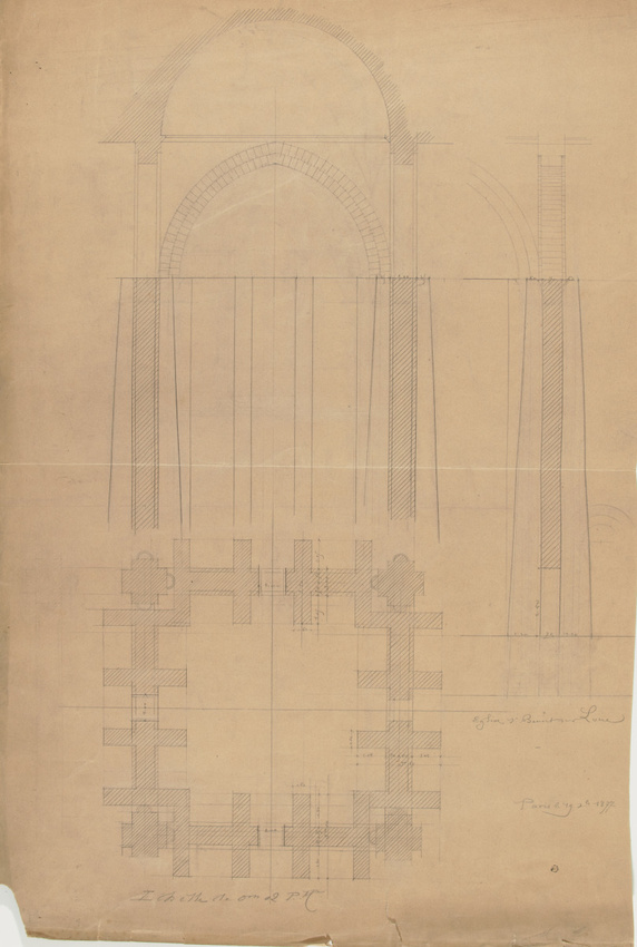 Juste Lisch - Eglise de Saint-Benoît-sur-Loire, plan et élévation d'un arc