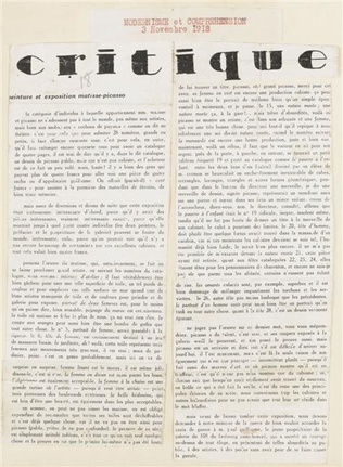 Anonyme - Critique : peinture et exposition Matisse-Picasso