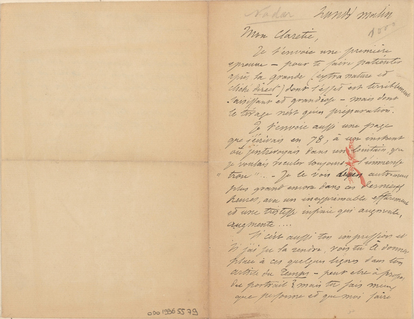 Nadar - Lettre de Félix Nadar adressée à Claretie