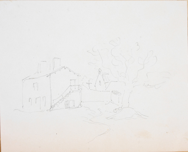 Victor Ruprich-Robert - Croquis représentant quelques maisons d'un village