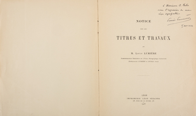 Louis Lumière - Notice sur les titres et travaux de Monsieur Louis Lumière