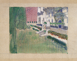 Otto Schönthal - Villa Vojcsik à Vienne, étude de perspective de la façade sur j...