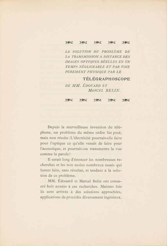Anonyme - Trois brochures de présentation du Télégraphoscope des frères Belin