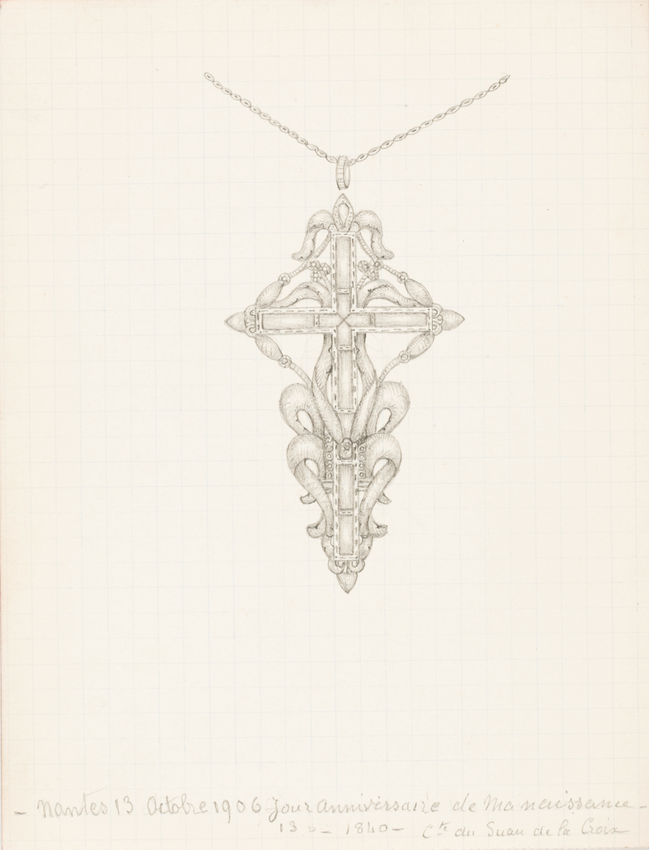 Croix à motif floral, fleur de lys à chaque extrémité, maillon chaîne - Enguerrand du Suau de la Croix