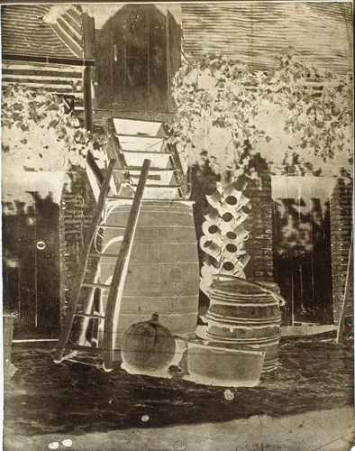 Alphonse Poitevin - Cour de ferme avec échelle et tonneau