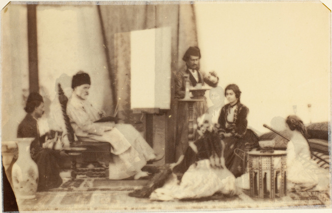 Henry Sauvaire - Portrait de Camille Rogier peignant, deux hommes et trois jeune...