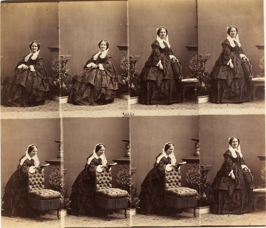 André Adolphe Eugène Disdéri - Mme. Bulfort en huit poses, deux assise, six en p...