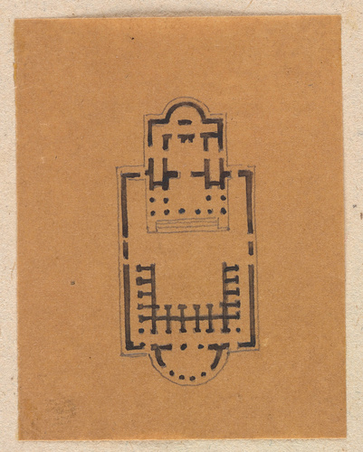 Edouard Villain - Plan d’un édifice rectangulaire avec une absidiole en façade e...