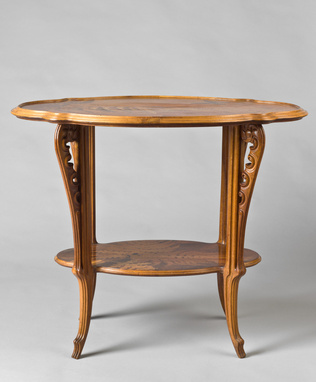 Emile Gallé - Table à thé à double plateau ovale, modèle "Fougères"