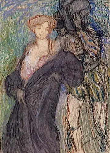 Edmond Aman-Jean - Femme drapée suivie d'un homme portant un fardeau
