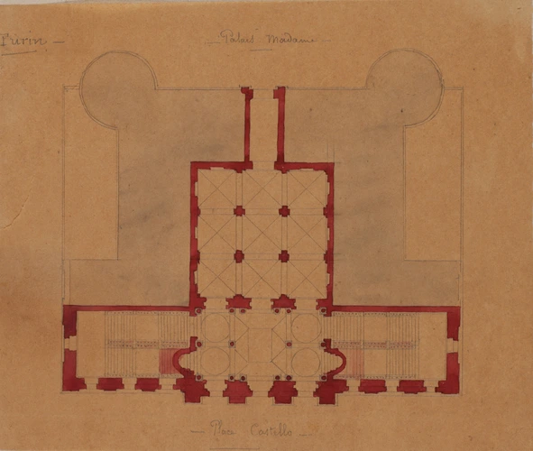 Edouard Villain - Plan du Palais Madame, place Castello, Turin