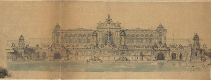 Jules Deperthes - Projet pour un palais d'expositions, élévation de la façade pr...