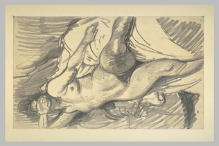 Théophile Alexandre Steinlen - Etude de femme nue, couchée sur un lit cachant le...