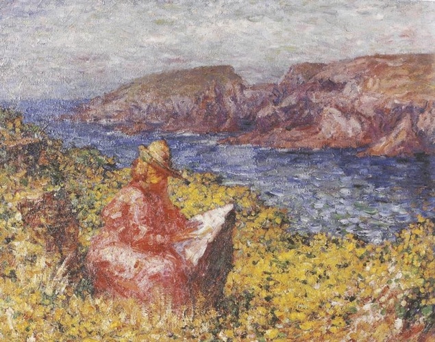 John Russell - La Fille du peintre en rose, Belle-Ile, baie de Goulphar