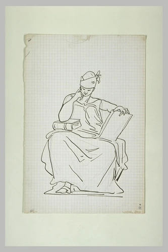 Charles Garnier - Figure drapée assise, tenant un livre, le coude posé sur un li...