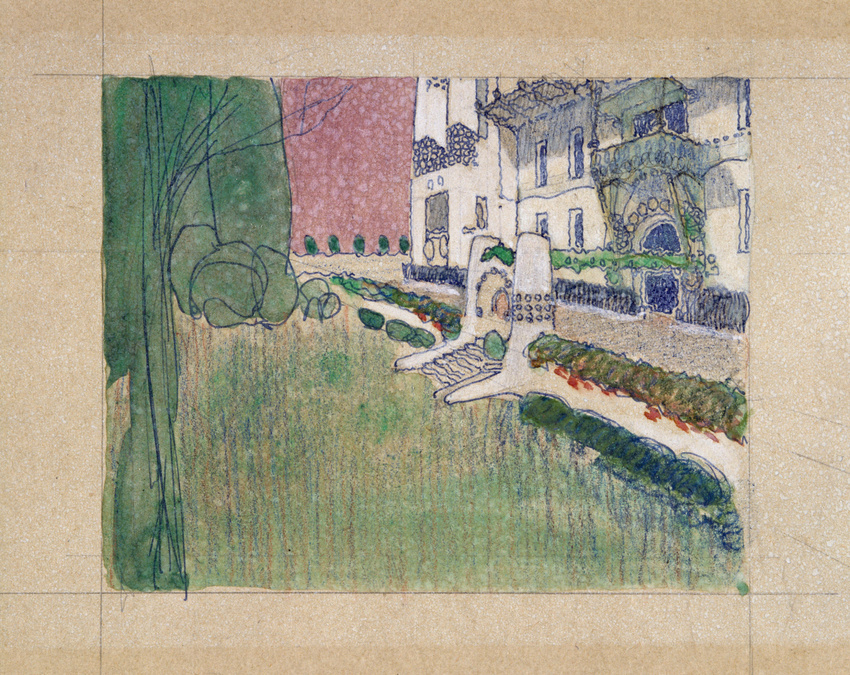 Otto Schönthal - Villa Vojcsik à Vienne, étude de perspective de la façade sur j...