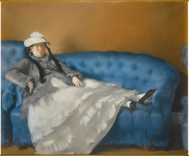 Edouard Manet - Portrait de Madame Edouard Manet sur un canapé bleu