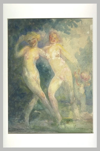 Joseph Bernard - Deux femmes et un enfant nus, dansant, dans un paysage