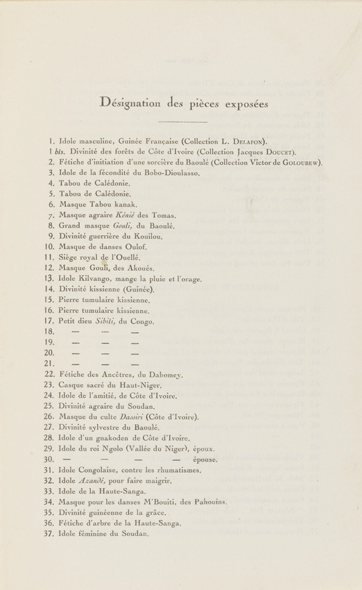 Guillaume Apollinaire - Catalogue d'exposition : Première exposition d'Art Nègre...