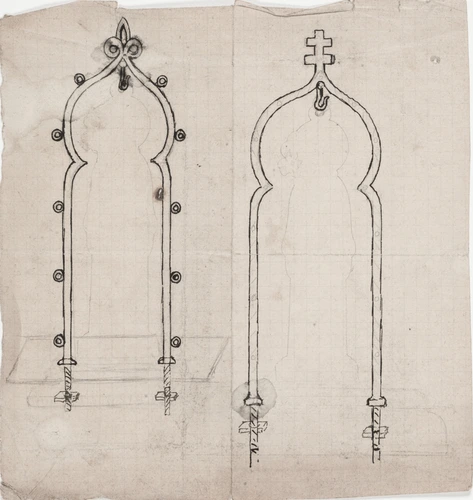 Deux portes médaille, l'un à motif fleurdelisé en sommet, l'autre à motif croix de Lorraine en sommet - Enguerrand du Suau de la Croix