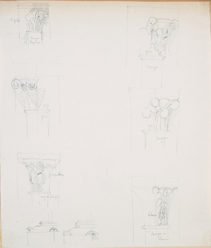Victor Ruprich-Robert - Base de colonne et six corbeilles de chapiteaux ornées d...