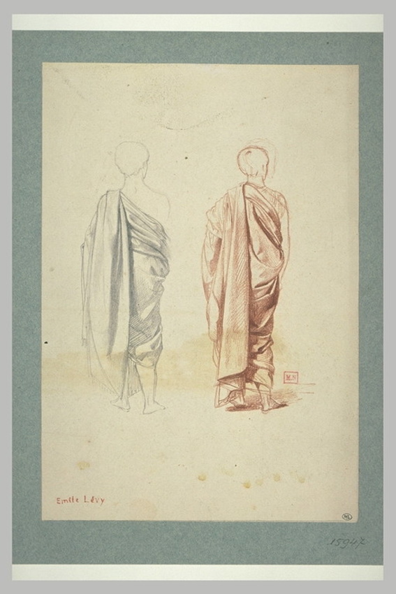 Emile Lévy - Deux hommes, debout, drapés dans des toges, de dos