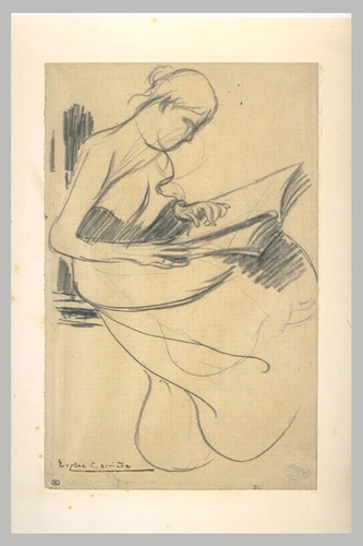 Eugène Carrière - Femme assise, de profil à droite, lisant