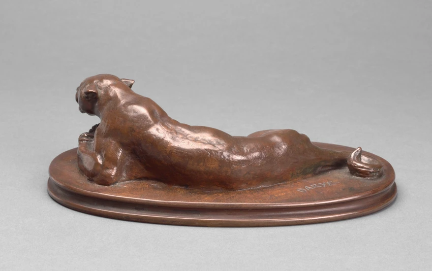 Jaguar couché tenant une tête de cheval - Antoine-Louis Barye