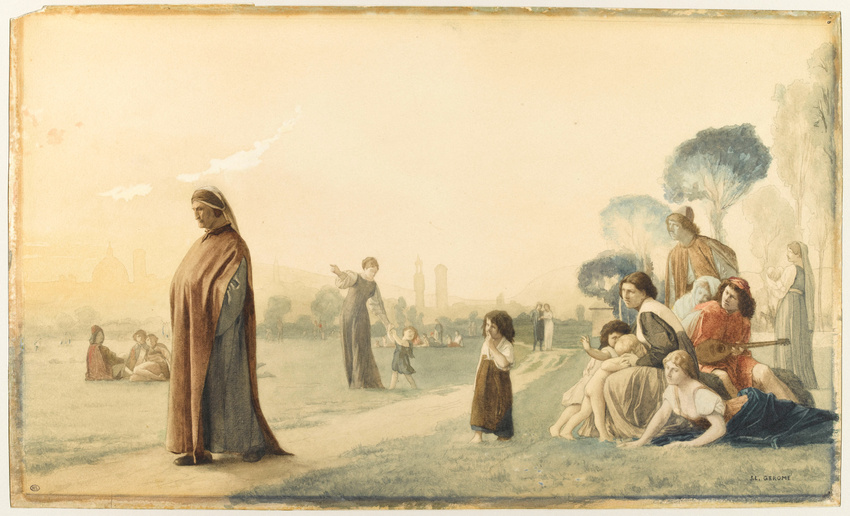 Jean-Léon Gérôme - Dante méditant dans le jardin des Cascine à Florence