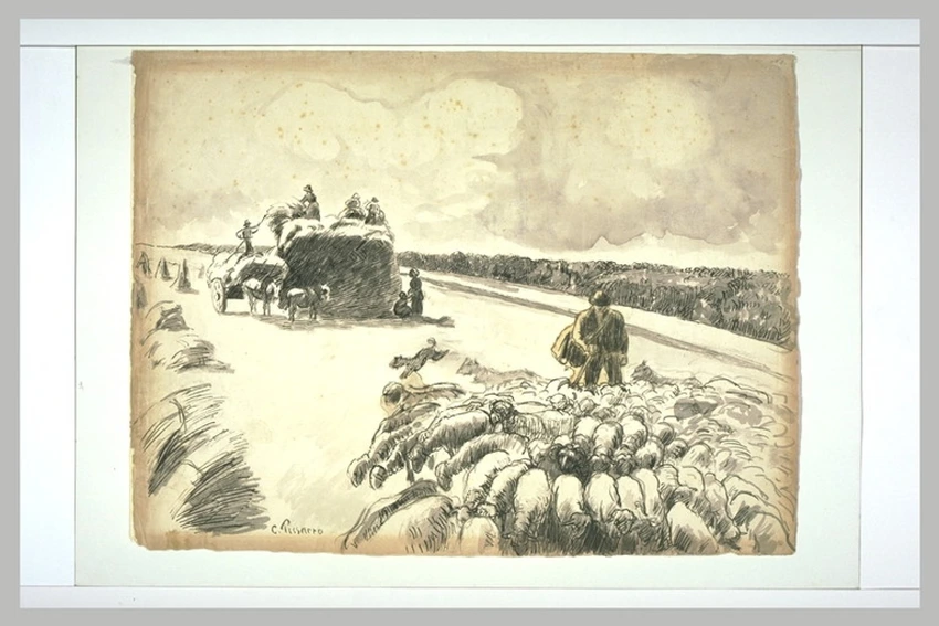 Camille Pissarro - Troupeau de moutons dans un champ après la moisson, Eragny