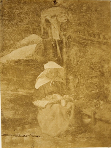 Peinture représentant une femme fabriquant des sabots - André Adolphe Eugène Disdéri