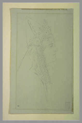 Fernand Khnopff - Tête de femme, coiffée d'une tiare ornée de cabochons