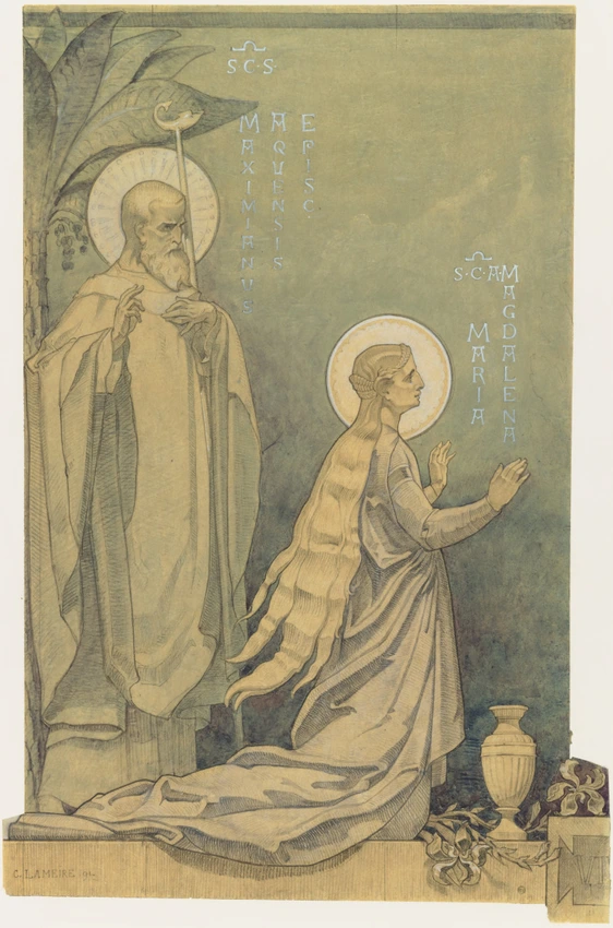 Eglise de la Madeleine, carton préparatoire à la frise en mosaïque du choeur, saint Maximin et sainte Marie-Madeleine - Charles Lameire