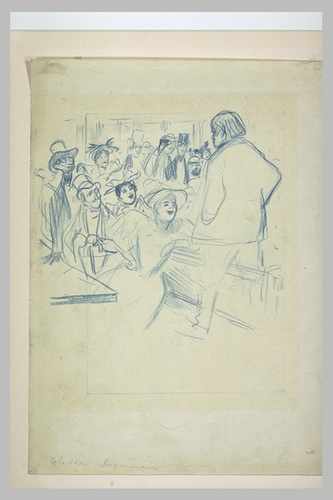 Théophile Alexandre Steinlen - Aristide Bruant au Mirliton, debout, de dos, deva...