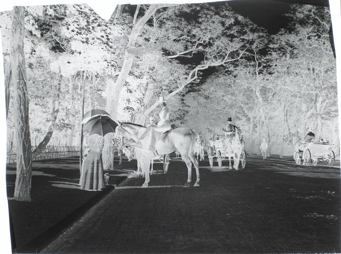 Henri Lemoine - Amazone à l'arrêt et fiacre au Bois de Boulogne
