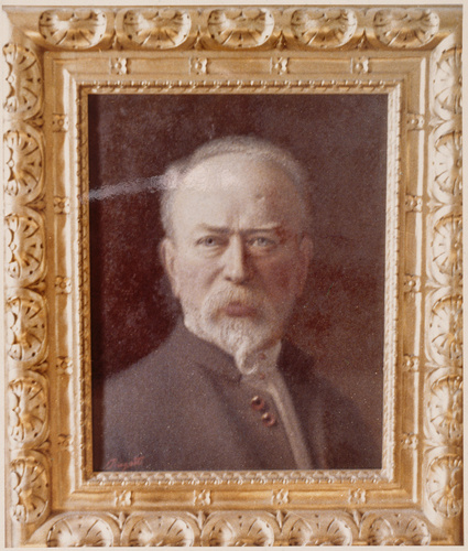 Anonyme - Photographie d'une peinture de Carlo Bugatti : autoportrait avec son c...