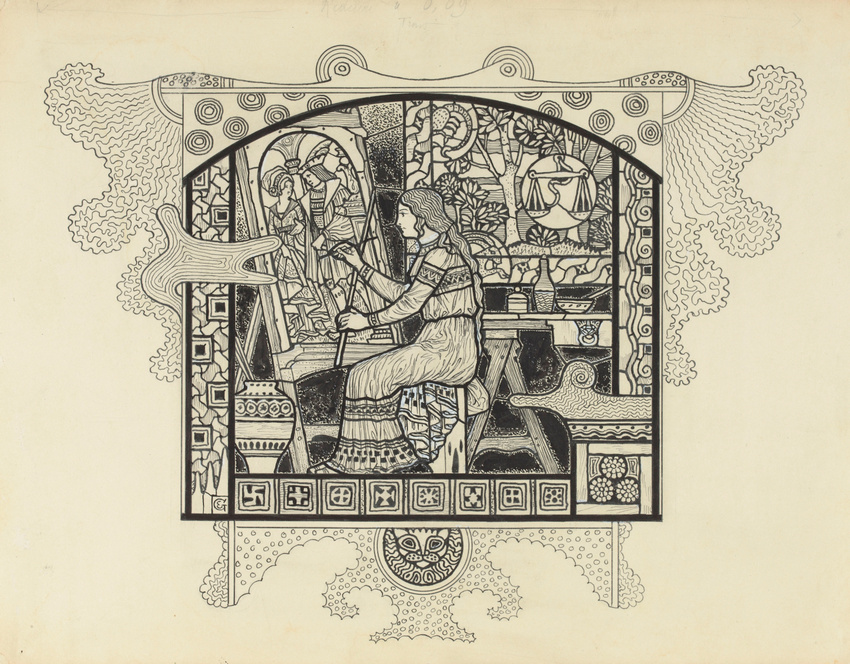 Eugène Grasset - Vitrail, femme devant son chevalet peignant un vitrail