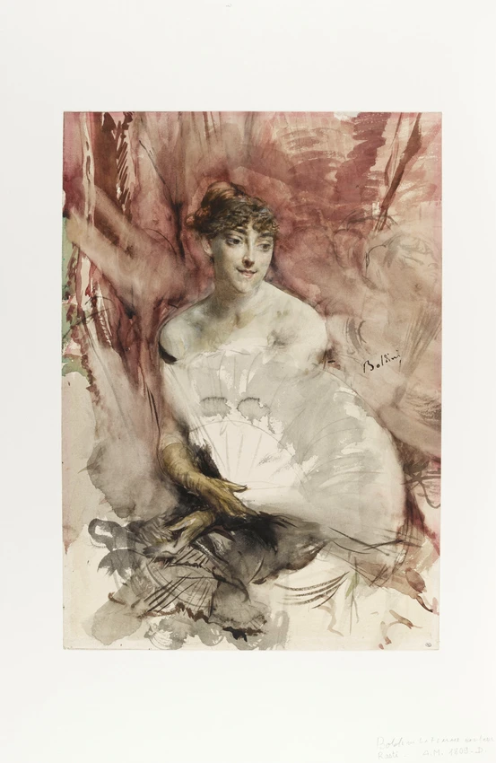Giovanni Boldini - Femme à l'éventail, assise dans une loge : la comtesse de Ras...