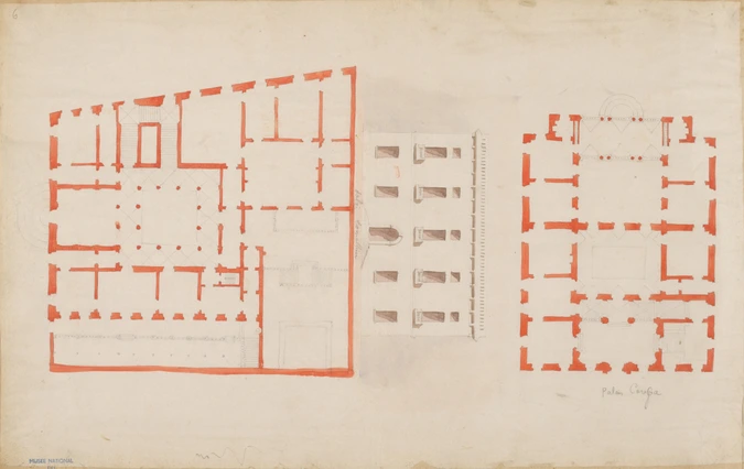 Deux plans des Palais Caroza et Canelini - Louis Boitte