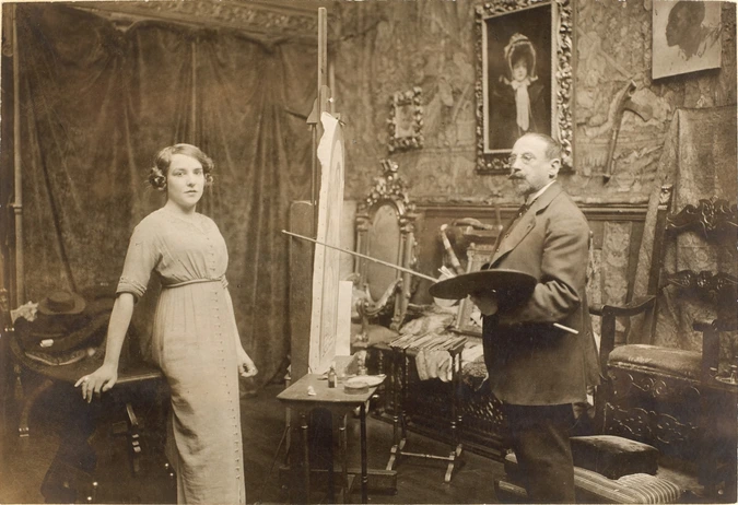 Henri Manuel - Léon Comerre et sa fille George dans un atelier