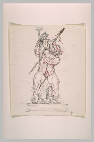 Eugène Guillaume - Silène portant le jeune Bacchus brandissant une coupe et le t...