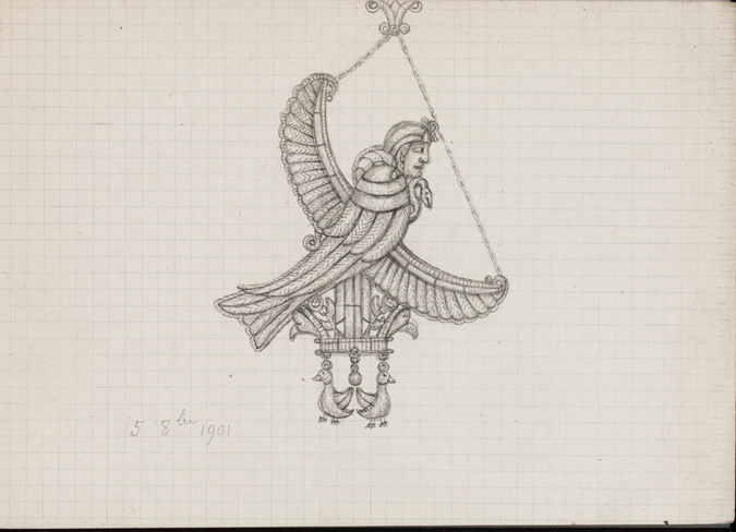 Enguerrand du Suau de la Croix - Pendentif à motif d'oiseau anthropomorphe, aile...